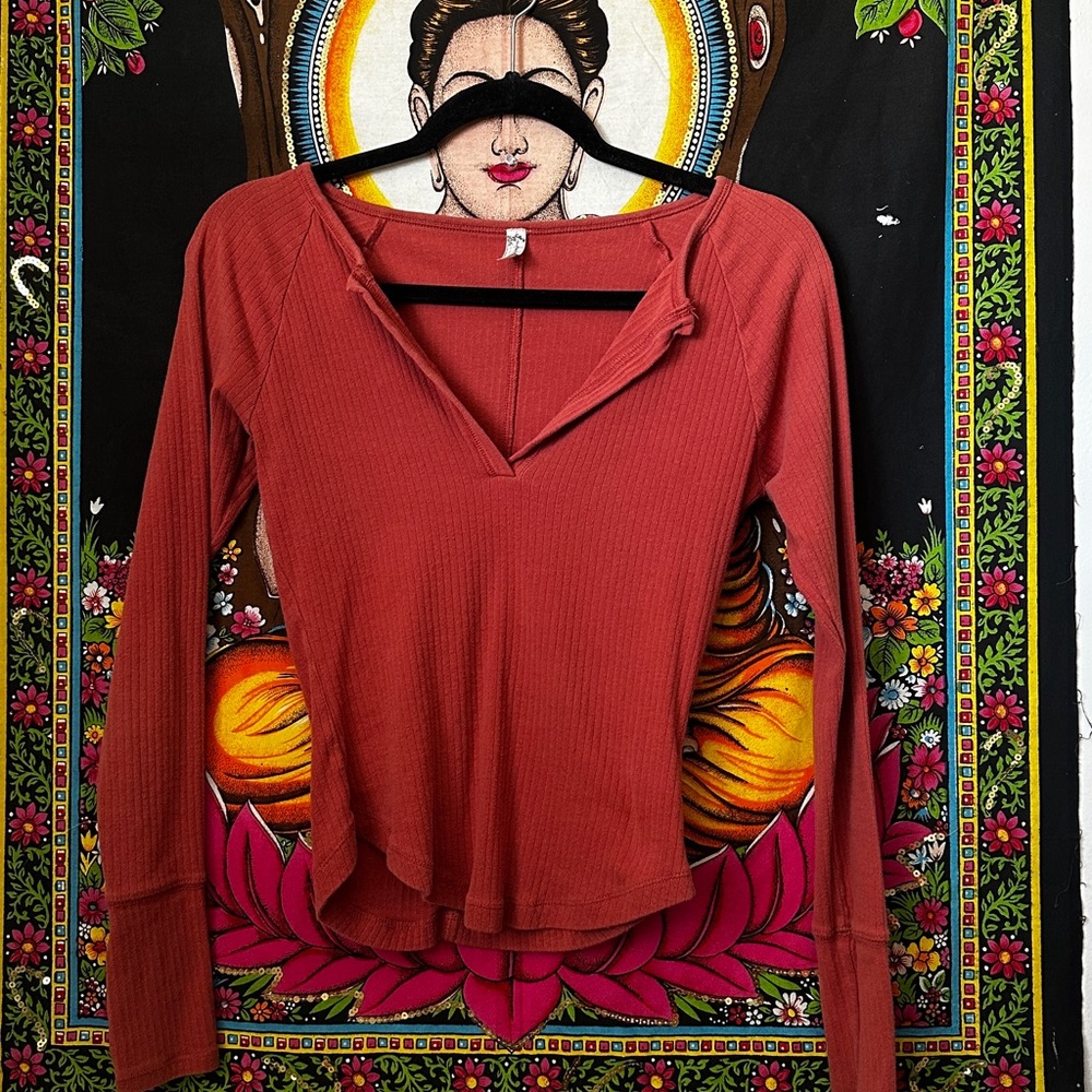 Free People Ribbed Long-Sleeve Top in Rust